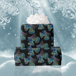 Black Light Neon Weihnachtsglocken Muster Geschenkpapier