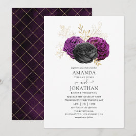 Black Lila and Gold Floral Gothic Wedding Einladung