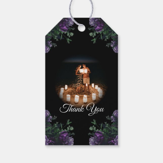 Black Lila Floral Elegante Wedding Gothic Geschenkanhänger (Vorderseite)