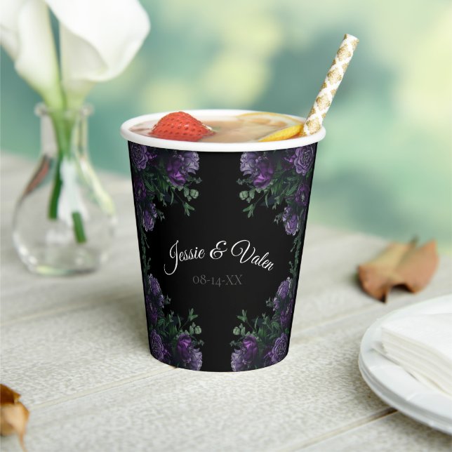 Black Lila Floral Elegante Wedding Gothic Pappbecher (In Situ)