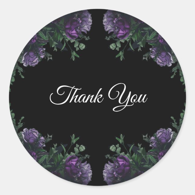 Black Lila Floral Elegante Wedding Gothic Runder Aufkleber (Vorderseite)