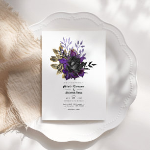 Black Lila Gold Floral Gothic Wedding QR Code Einladung