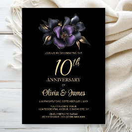 Black Lila Gray Floral 10 Jahre Jubiläum Einladung
