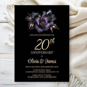 Black Lila Gray Floral 20 Jahre alt Einladung