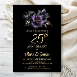 Black Lila Gray Floral 25 Jahre Jubiläum Einladung