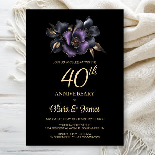 Black Lila Gray Floral 40 Jahre alt Einladung