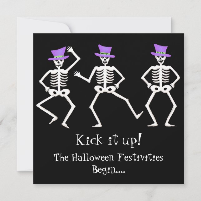 Black Lila Green Halloween Skeletts Bone Dance Einladung (Vorderseite)