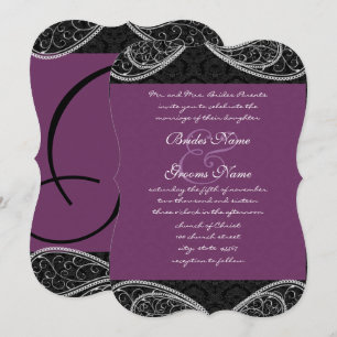 Black Lila Paisley Damask Wedite Einladung