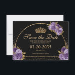 Black Lila Plum Gold Glitzer Floral Quinceanera Save The Date<br><div class="desc">Moderne Klassik Elegant Glam Lila Violette Plum Gold Glitzer Sparkle Blumen 15. Geburtstag Quinceanera Einladung</div>