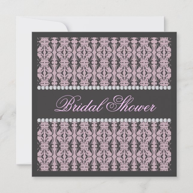 Black & Lilac Damask Lace Jewel Brautparty Einladung (Vorderseite)