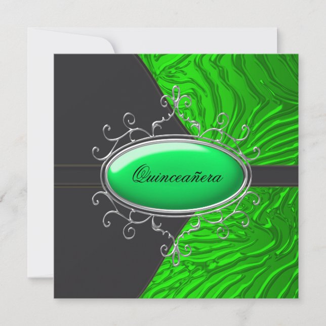 Black Lime Green Zebra Quinceanera Einladung (Vorderseite)