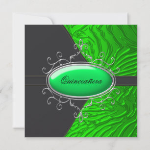 Black Lime Green Zebra Quinceanera Einladung