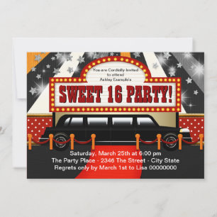 Black Limo Movie Star Sweet 16 Party Einladung