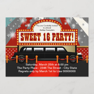 Black Limo Movie Star Sweet 16 Party Einladung