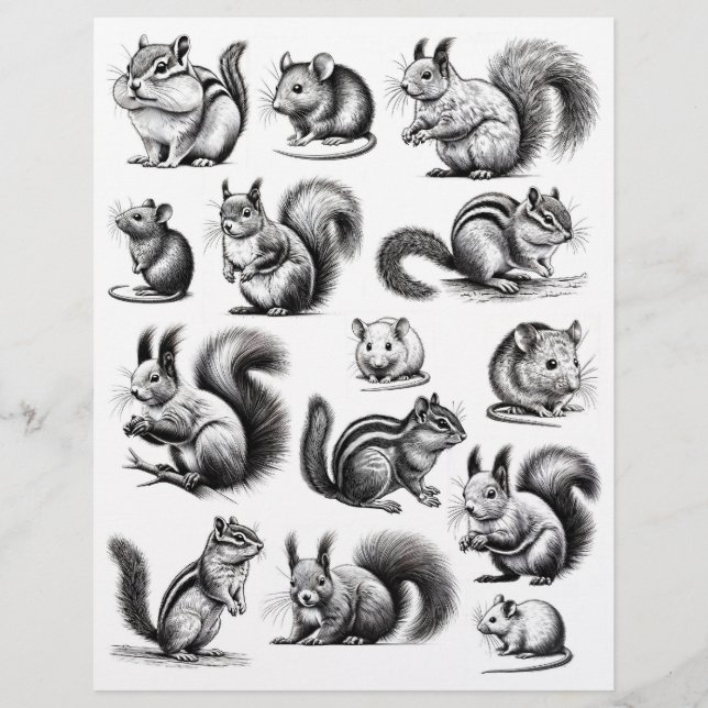Black & Line Art Chipmunks, Eichhörnchen, Mäuse (Vorderseite)