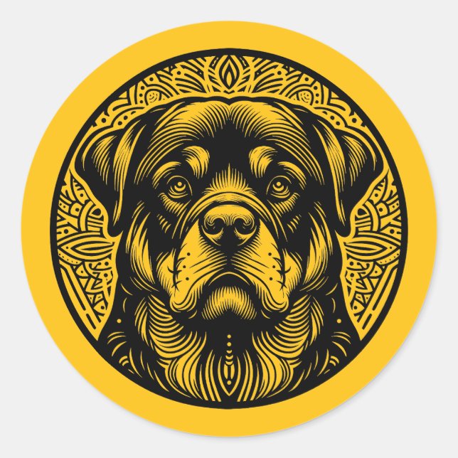 Black Line Art Dog Face In Circle  Runder Aufkleber (Vorderseite)