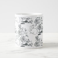 Black Line Art Niedliches Kaninchen und Blume
