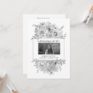 Black Line Florals Foto Beerdigung Programm