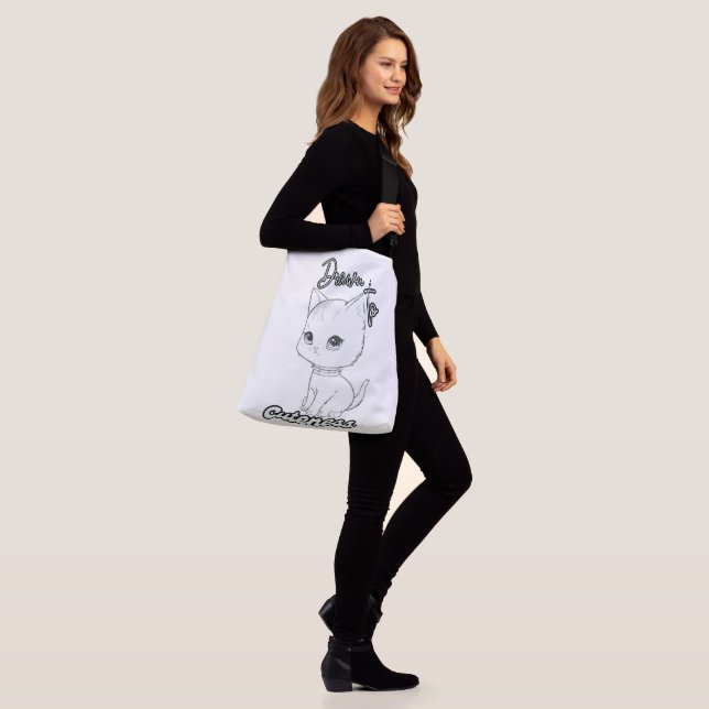 Black Line Kitten Zeichnend zum Spaß Tragetaschen Mit Langen Trägern (Am Model)