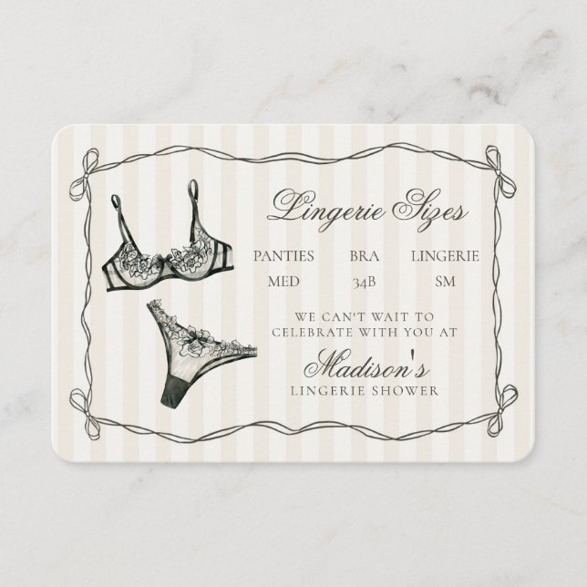 Black Lingerie Sizes Dusche Einladung Einlage (Vorderseite)