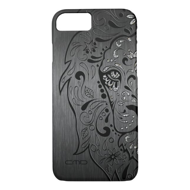 Black Lion Sugar Skull Metallic Grau Hintergrund Case-Mate iPhone Hülle (Rückseite)