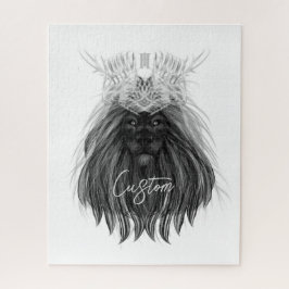 Black Lion with Antlers Crown and Monogram
