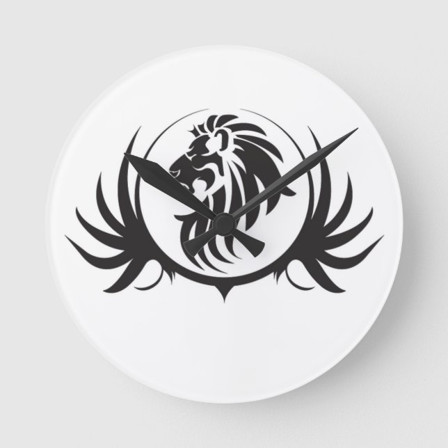 Black Lions Head Runde Wanduhr (Vorderseite)