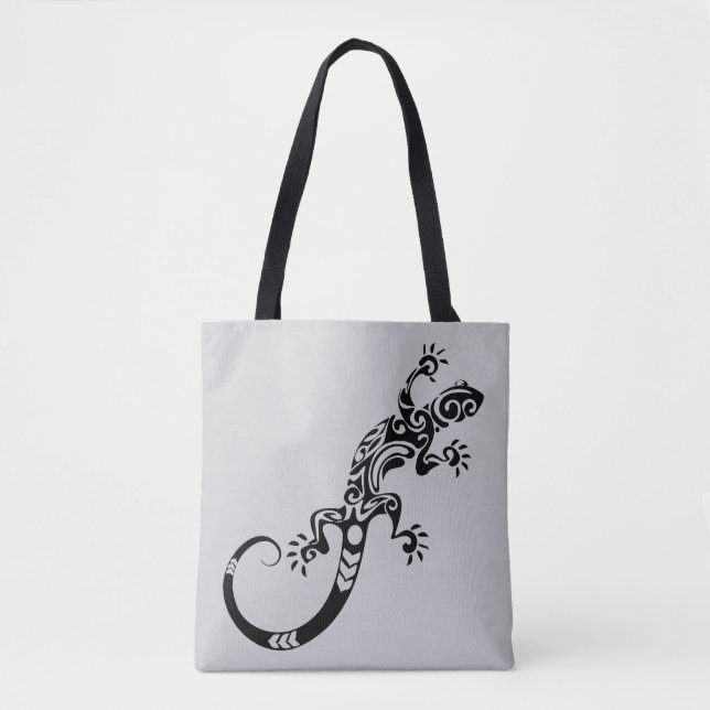 Black Lizard Gray Tote Bag – Reptile Art Design (Devant)