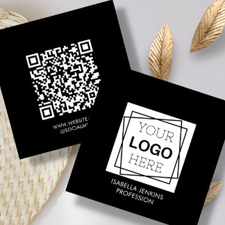 Black | Logo | Carte de visite de Carré de code QR