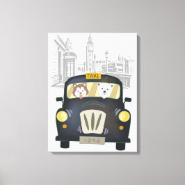 Black London Taxi Cab mit Hunden Leinwanddruck