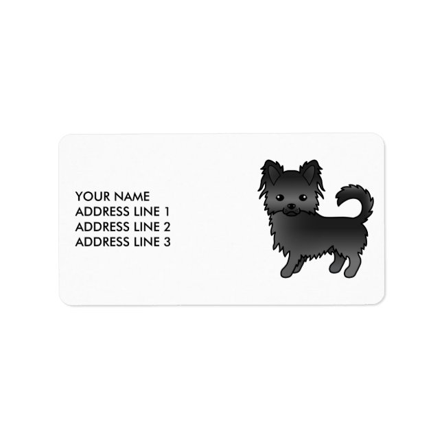 Black Long Coat Chihuahua Niedlich Cartoon Dog Adressaufkleber (Vorne)