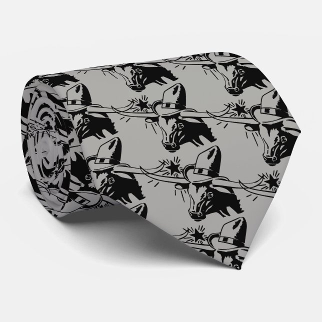 Black Longhorn Steer mit Cowboy Hat Krawatte (Gerollt)