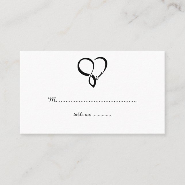 Black Love Heart Mariage Table Place Cartes (Devant)