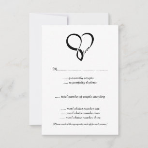 Black Love Heart Wedt Cartes RSVP