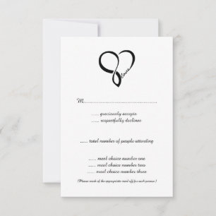 Black Love Heart Wedt Cartes RSVP