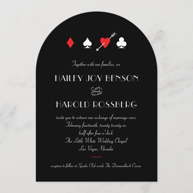 Black Love Struck Vintage Las Vegas Casino Wedding Einladung (Vorderseite)