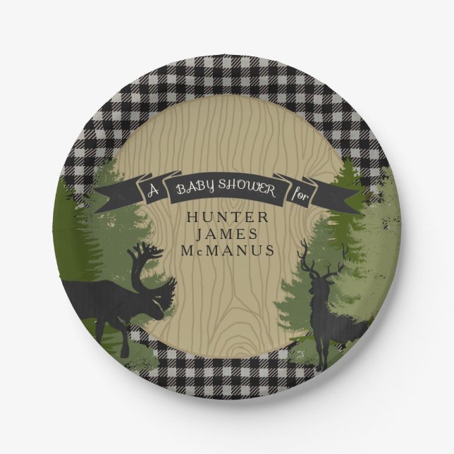 Black Lumberjack Forest Woodland Baby Boy Dusche Pappteller (Vorderseite)