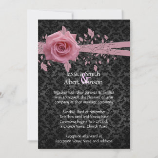 Black Luxury Damask Rose Mariage Invitation