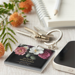Black Luxury Floral Gold Personalisiert Schlüsselanhänger