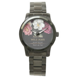 Black Luxury Floral Personalisiert Armbanduhr