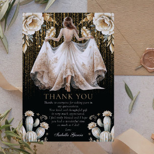 Black Luxury Ivory & Gold Quinceñera Vielen Dank Einladung