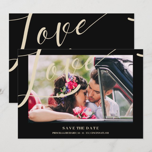 Black Luxury Simple Liebe Zitat Golden Effect Foto Save The Date (Vorne/Hinten)