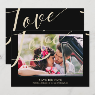 Black Luxury Simple Liebe Zitat Golden Effect Foto Save The Date