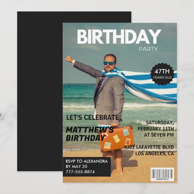 Black Magazine Spaß Foto 47. Geburtstag Einladung (Vorne/Hinten)