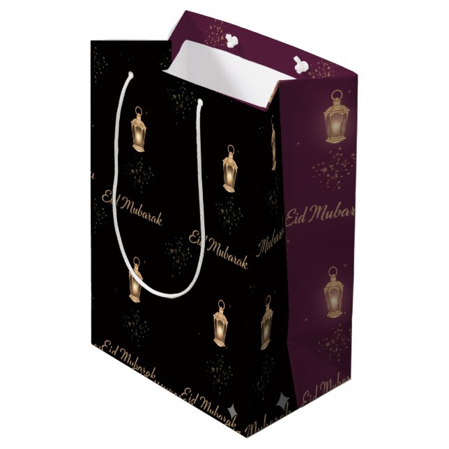 Black, Magenta Eid Gift Bag Mittlere Geschenktüte (Rückseite Schrägansicht)