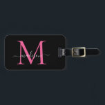Black Magenta Pink Monogram Script Name Stilvoll Gepäckanhänger<br><div class="desc">Elegantes Black Magenta Hot Blush Pink Monogram Script Name Stilvolle Bag Tag</div>