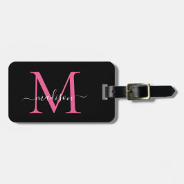 Black Magenta Pink Monogram Script Name Stilvoll Gepäckanhänger