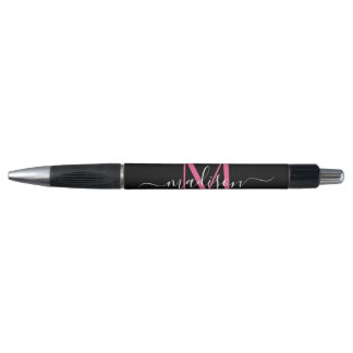 Black Magenta Pink Monogram Script Name Stilvoll Kugelschreiber