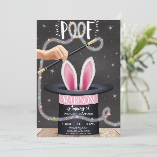 Black Magic Show Birthday Einladung (Stehend Vorderseite)