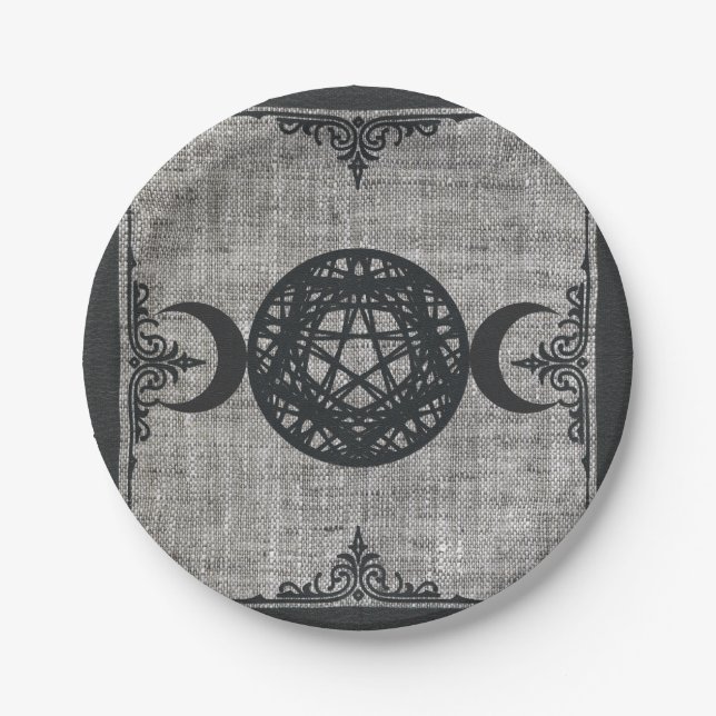 Black Magic Triple Moon Pentagramm Vintag Wiccan Pappteller (Vorderseite)